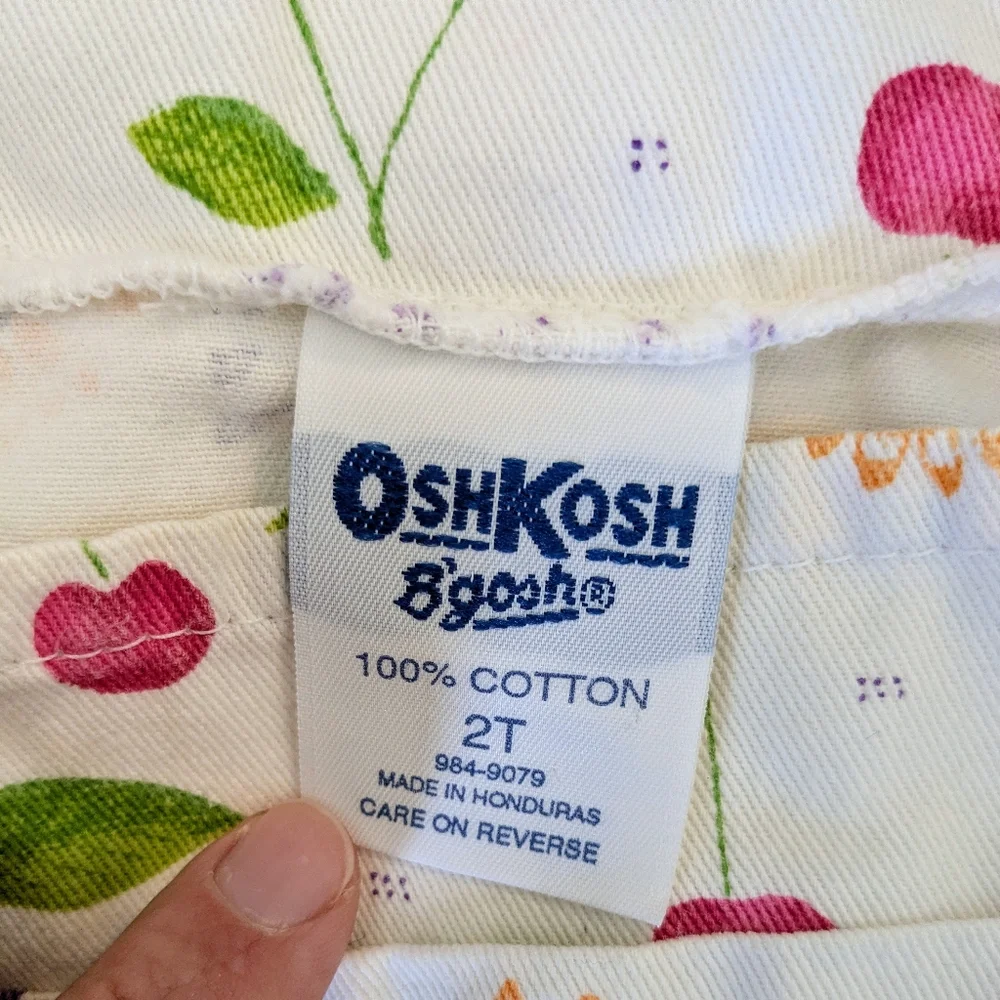 Vintage Oshkosh B'Gosh 90s Berry Fruit Daisy Floral White Overall Dress Size 2T